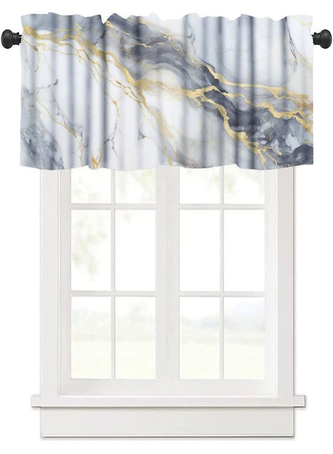 LOMADIA Marble Valance Curtain for Kitchen, Modern Abstract Foil Texture White Grey Gold Marble Pattern Window Treatment Rod Pocket Drapes for Bedroom Office Living Room Cafe Decor 54x18inch - Image 1
